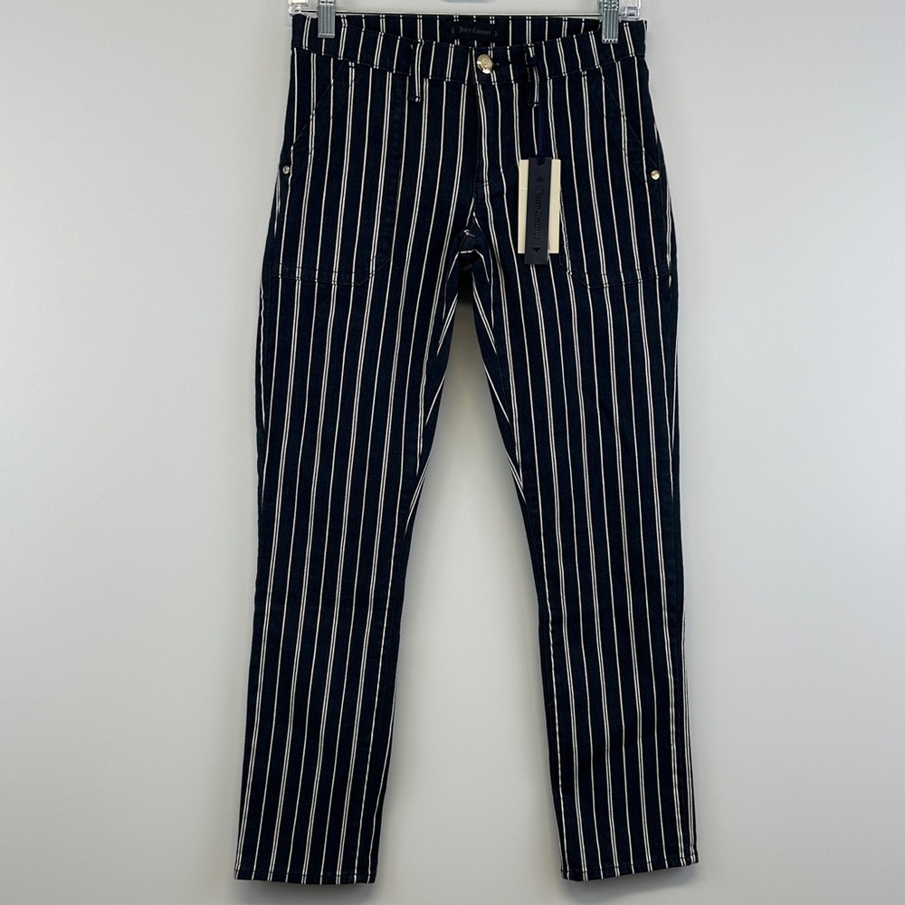 NWT Juicy Couture Navy White Striped Ankle Straight Denim Jeans 26